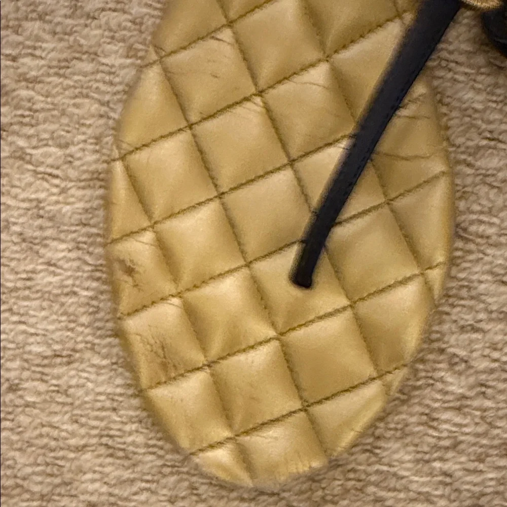 CHANEL Gold and Black Quilted Sandals - Picture 3 of 10